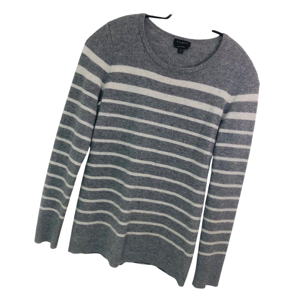 Talbots Pure Cashmere Striped Sweater Preppy Quiet Luxury Timeless Gray Women XS